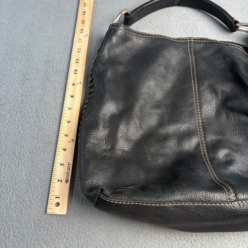 Lucky Brand Vintage Inspired Black Pebbled Leather Hobo Bag Whipstitch Detail - Picture 12 of 13